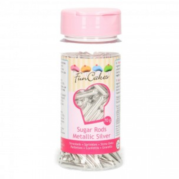 FunCakes Metallic Sugar Rods XL Zilver 70g