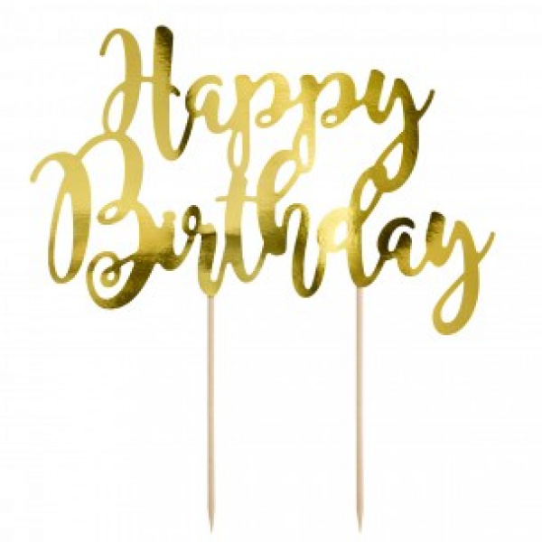 PartyDeco Cake Topper Happy Birthday - Goud