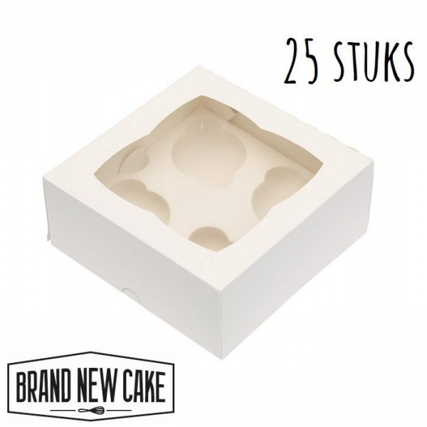 Cupcake Doosje 4 Wit (incl. tray met venster) 25st.